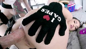 All Anal: Inked Jane Wilde FFM dick sucking