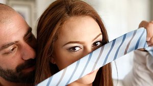 New Sensations: Inked Kendra Cole blindfolded on sofa