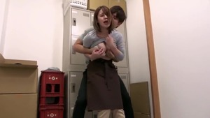 Large boobs japanese employee cumshot in a cafe