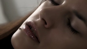 Beautiful natural tits brunette sucking cock in the bed