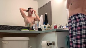 Big tits babe voyeur pussy eating in shower